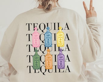 Tequila Rundhalsausschnitt, Tequila Sweatshirt, Tequila Geschenk, lustiges Geschenk, Alkohol Sweatshirt, Preppy Tequila Sweatshirt, Geschenk für Tequila Liebhaber