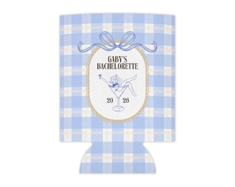 Personalisierte blaue Gingham Dosenkühler | Junggesellinnenabschied
