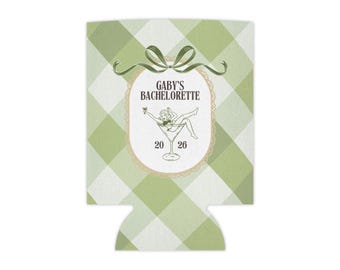 Personalisierte Grün Gingham Bachelorette Dosenkühler | Braut Gastgeschenk