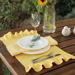 Rustic Yellow Placemats with Delightful Ruffle Detailing, Placemats Set of 4, Water and Stain Resistance Linen Placemats, Mothers Day Gift image 1