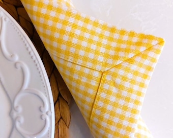 Yellow Gingham Linen Napkin Cloths, Napkin Set of 4, 6, 8, 12, Table Decor, House Warming Gifts, Mothers Day Gift