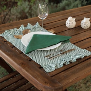 Mantel individual de cuadros verdes con volantes en varios colores, manteles individuales impermeables, regalos verdes hechos a mano, juego de manteles individuales con volantes de 4, 6, 8 y 10
