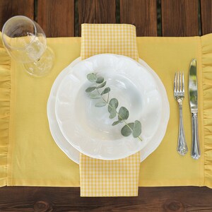 Rustic Yellow Placemats with Delightful Ruffle Detailing, Placemats Set of 4, Water and Stain Resistance Linen Placemats, Mothers Day Gift image 2