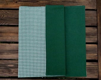 Green and White  Gingham Double Side Runner, Handmade Gifts, Mother Days Gifts, Linen Handmade Runner