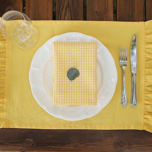 Rustic Yellow Placemats with Delightful Ruffle Detailing, Placemats Set of 4, Water and Stain Resistance Linen Placemats, Mothers Day Gift image 4
