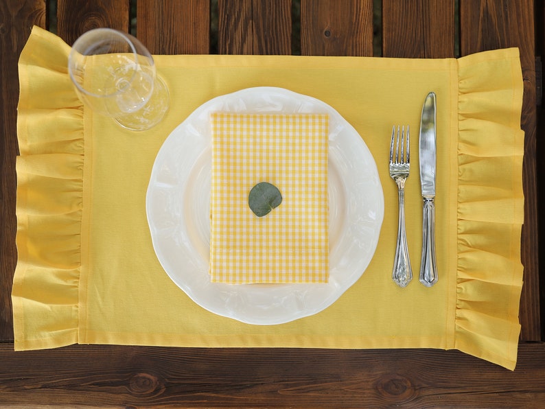 Rustic Yellow Placemats with Delightful Ruffle Detailing, Placemats Set of 4, Water and Stain Resistance Linen Placemats, Mothers Day Gift image 4