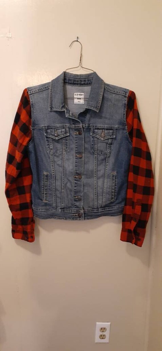 Jacket Flannel Sleeves Red Black Plaid 