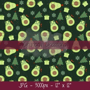 File senza giunture di avocado, carta digitale natalizia, file senza giunture per tessuto, download digitale di cartoni animati di Natale, disegni festivi, verde smeraldo