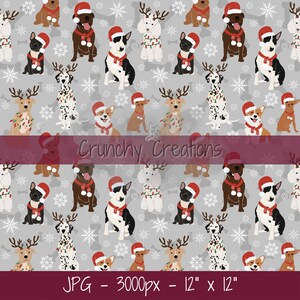 Cane Natale senza soluzione di continuità, file senza soluzione di continuità per tessuto, opere d'arte digitali stagionali, cane renna, carta digitale per animali domestici, clipart di sfondo invernale