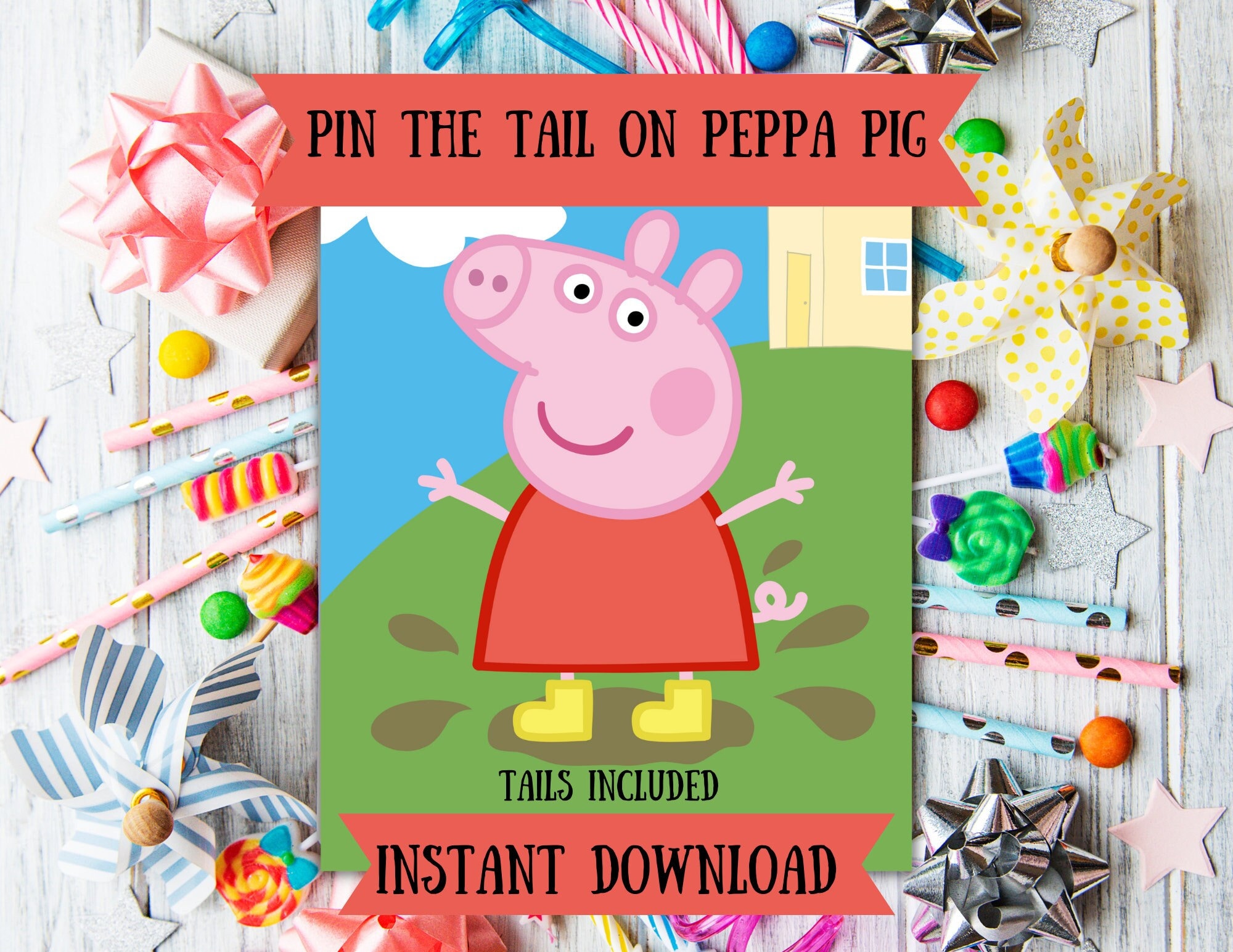Pin the Tail on Peppa Pig Muddy Puddles Peppa Pin the Muddy - Etsy