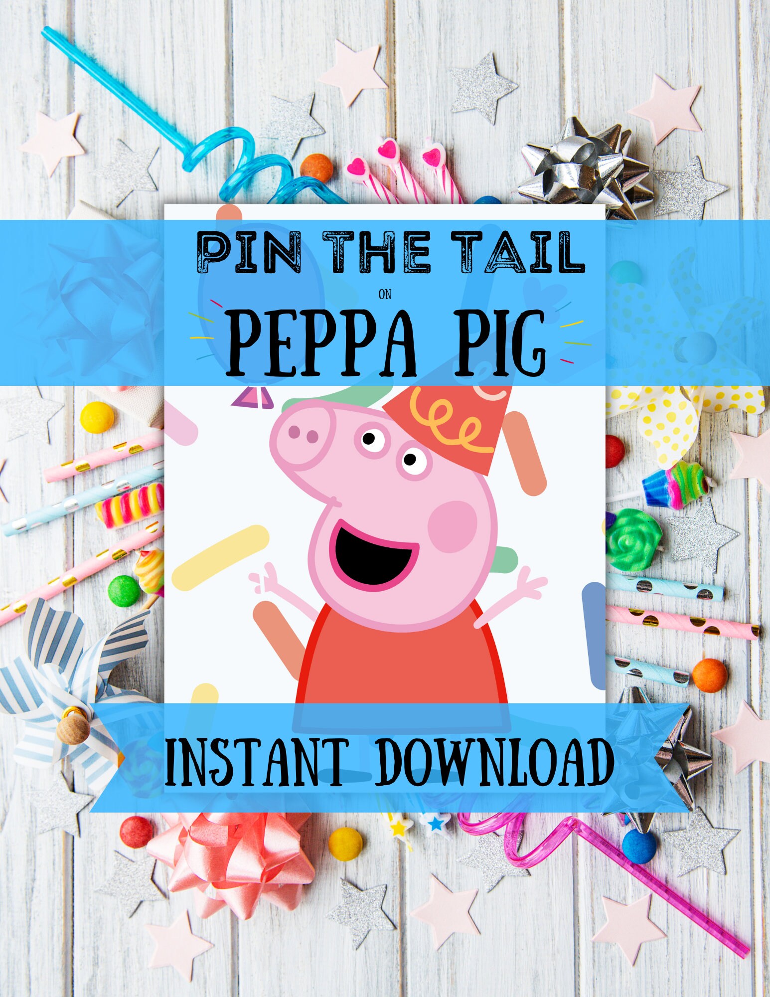 Pin the Tail Peppa Pig, Birthday Party Game, Peppa Pig Fun, Instant