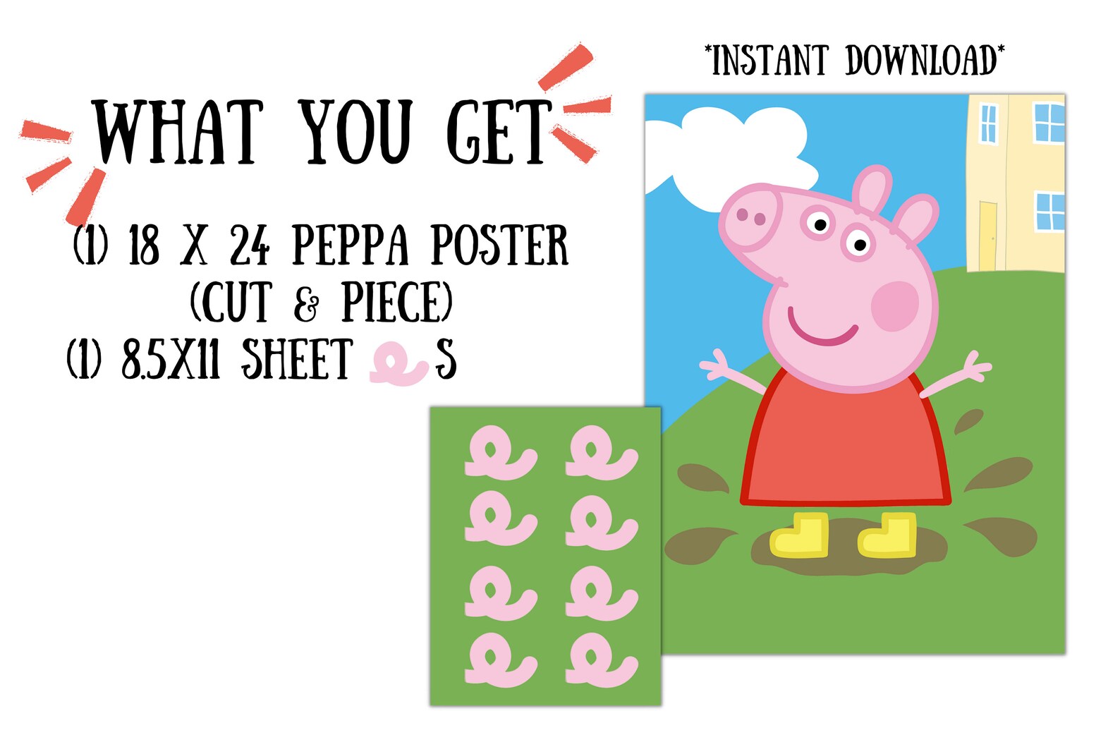 Pin the Tail on Peppa Pig Muddy Puddles Peppa Pin the Muddy - Etsy