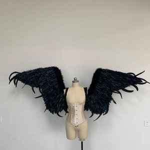 Devil Wings Costume Real Feathers Photography Photoshoot Cosplay Handmade Costume Model Festival Nightclub Decoration Party Black Fallen