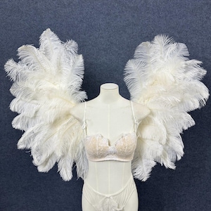 Small Ostrich Feather Angel Wings | Real Feather Costume Wings | Boudoir & Maternity Photoshoot Wings | 50x60cm | Customizable