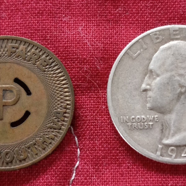 Portsmouth (Virginia) Transit Company One Fare Token Brass Token For Trolley in the 1940's