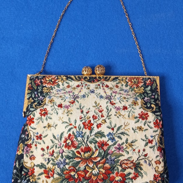 Vintage Small Tapestry Clutch Bag Made in France