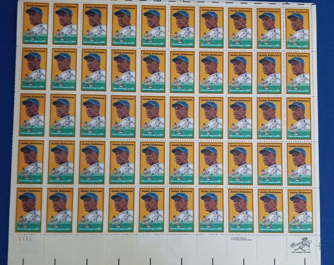 Jackie Robinson 20 Cent US Postage Stamp Black Heritage Full Sheet of