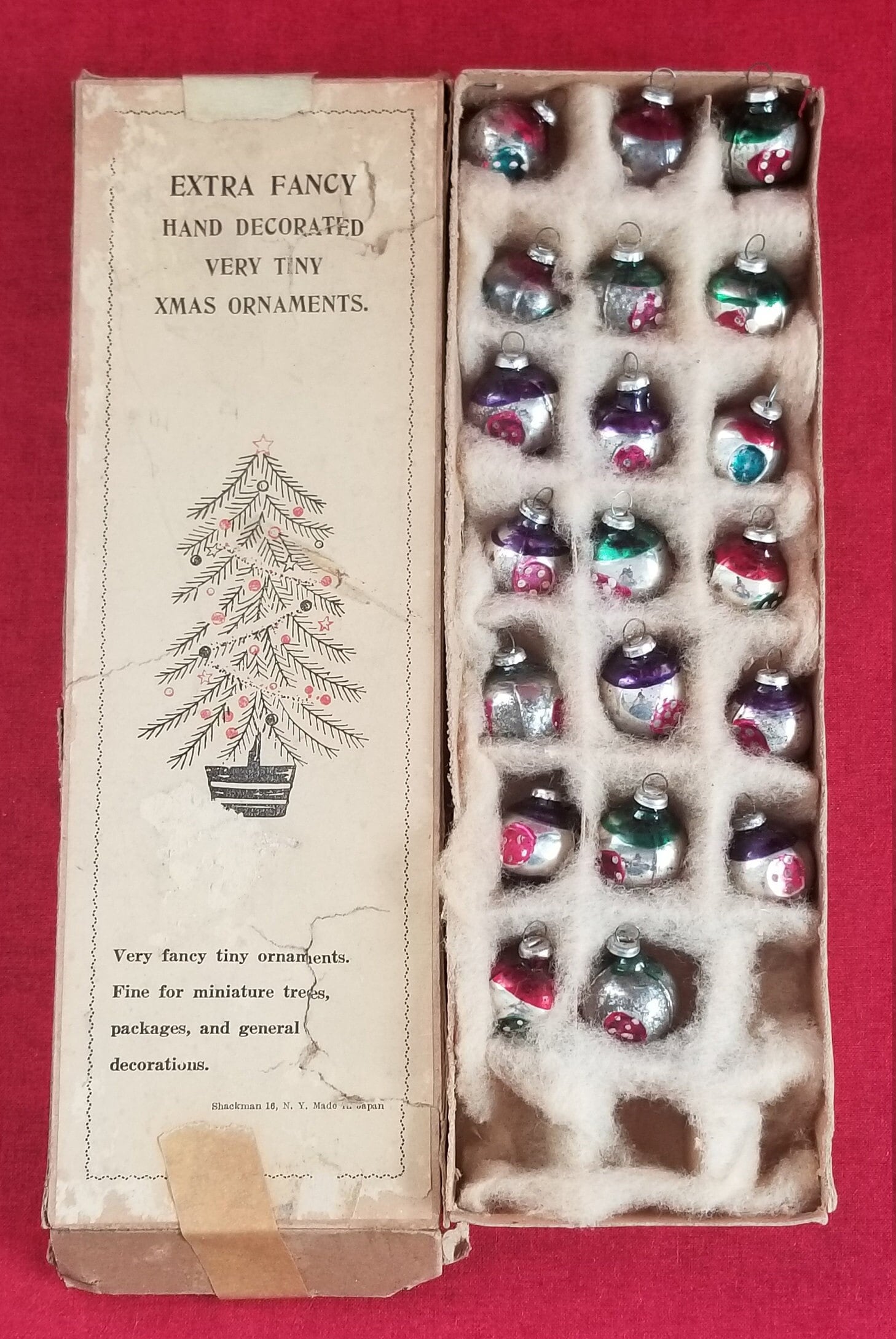 EXTRA FANCY Hand Decorated Very Tiny Xmas Ornaments Made in Japan