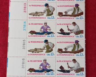 Skilled Hands For Independence 13 Cent Stamp 1977 Issue (#1717-20). Mint Condition Blocks of 12
