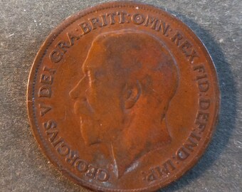 1919年 イギリス ジョージ5世発行 1ペニー硬貨。誕生日、記念日、工芸