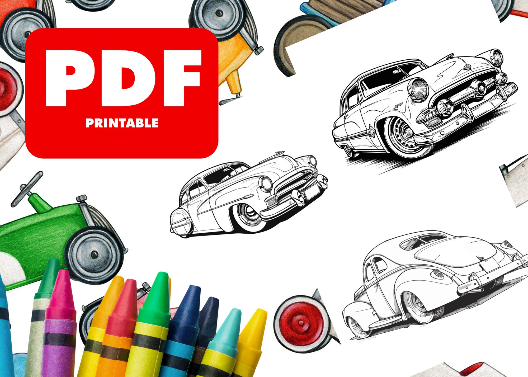 Hot Rod Printable Coloring Pages Whimsical Wonders: - Etsy
