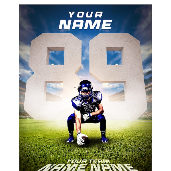 Custom Football Posters, Editable Football poster template with 3D player number, Senior night football posters Digital Backdrops