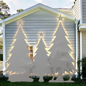 7.7ft Christmas Tree and deer Template for plywood cutout decoration. Print, trace, and Cut Christmas Silhouette Decor / Stencils. PDF