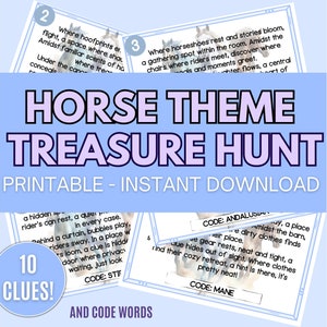 Horse Treasure Hunt printable, Printable Treasure Hunt for Kids, Birthday Hunt Clues, Indoor Scavenger Hunt for kids, Printable Horse Game