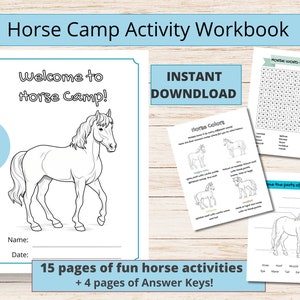 Printable horse camp activity&coloring workbook, horse camp activity booklet, horse activities, digital horse activity sheets for kids