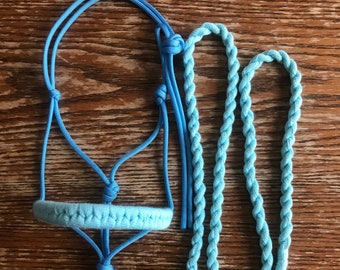 Rope halter and lead rope set for hobby horse light blue and turquoise, hobby horse tack set, hobby horse accessories