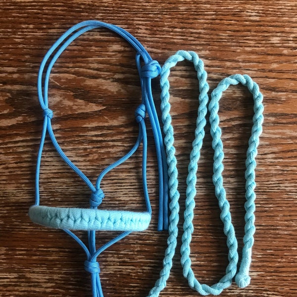 Rope halter and lead rope set for hobby horse light blue and turquoise, hobby horse tack set, hobby horse accessories