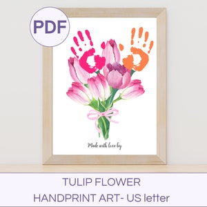 Handafdruk bloemen ambachtelijke kunst afdrukbare handafdruk bloem boeket kunst Moederdag afdrukbare cadeau van kinderen handafdruk kunst voor oma handafdruk