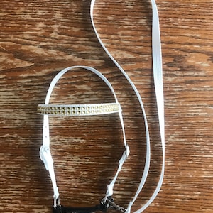 Hobby horse bridle white with golden color bling, hobby horse accessories white, Hobby horse tack white