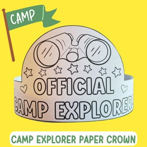 Camping Crafts for Kids Camping Paper Crown Craft Activity, Printable Camping Paper Hat Headband Kindergarten Preschool PreK Classroom