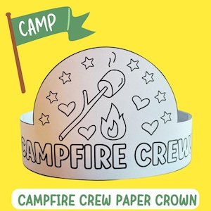 Camping Crafts for Kids Camping Paper Crown Craft Activity, Printable Camper Hat Headband Kindergarten Preschool PreK Classroom Summer Camp