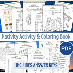 Printable Nativity Activity & Coloring book, Christmas Activity Booklet, Nativity Advent activities, Sunday School Activity Sheets for Kids