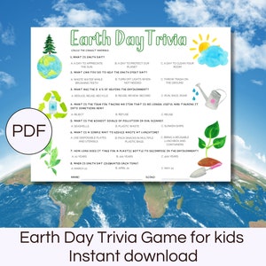 Earth Day Trivia Game for kids Earth Day Classroom Activity Mother Earth Day printable Quiz Earth Day activity Environmental Game for Kids