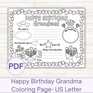 Happy Birthday Oma Malseite, Oma Geschenk von Grandkids Färbung Karte für Oma Printable Großeltern Karte Ausfüllen Geburtstagskarte