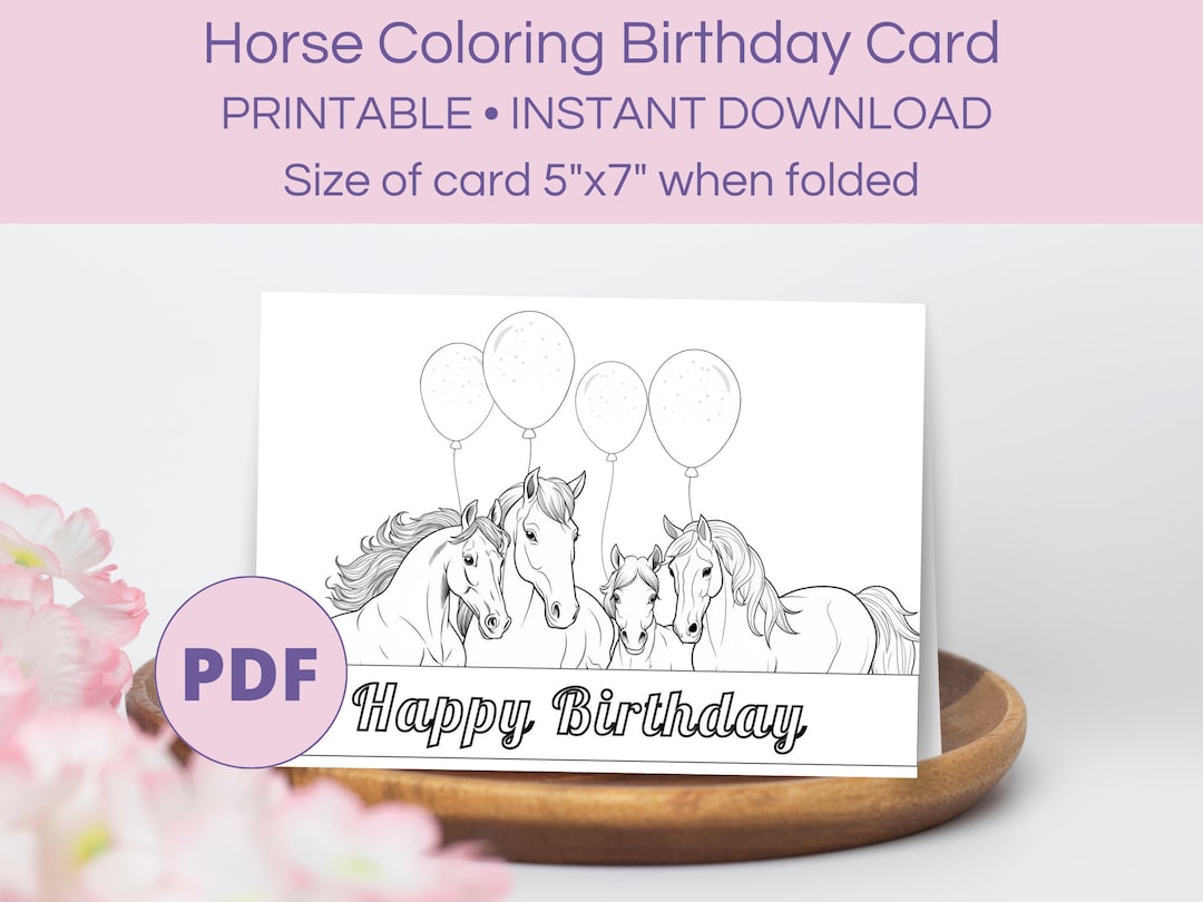 Happy Birthday Coloring Card Horse Happy Birthday Greeting Card Horse ...