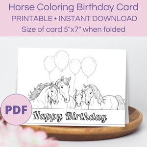 Biglietto d'auguri di buon compleanno da colorare cavallo Biglietto d'auguri di buon compleanno cavallo Attività da colorare per bambini, pagina di buon compleanno da colorare stampabile
