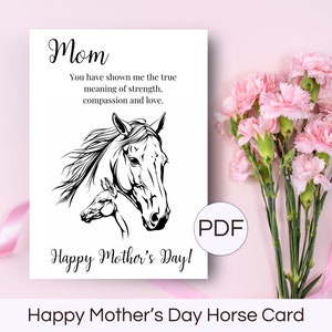 Carte fête des mères cheval imprimable Carte fête des mères de fille équestre Carte fête des mères maman cheval Carte mère fille cheval