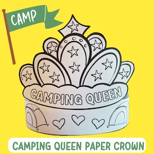 Camping Crafts for Kids Camp Paper Crown Craft Activity, Printable Camping Queen Paper Hat Headband Kindergarten Preschool PreK Summer Camp