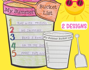 Summer Bucket List Kids Craft Activity, Printable Summer Coloring Page & Writing End of the Year Activity, Summer to do List, Summer Goals