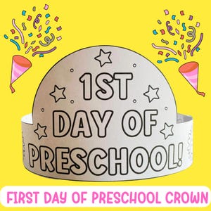 First Day of Preschool Crown Coloring Craft Activity, Back to School ...