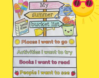Summer Bucket List Kids Craft Flip Book Activity, Printable Summer Coloring Pages & Writing End of the Year Activity, Summer to do List Kids