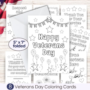 Veterans Day Coloring Cards for Kids Veterans Day Thank You Cards Veterans Day Party Printable Patriotic Coloring Cards Appreciation Cards