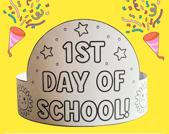 Knutselactiviteit kroontje eerste schooldag, terug naar school papieren hoedsjabloon, hoofdband 1e schooldag kleurplaat kleuterschool