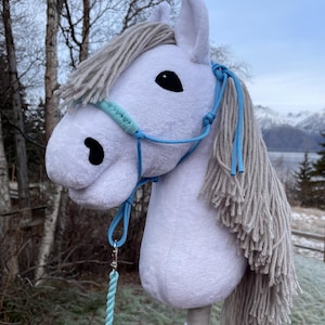 Hobby horse white handmade in the USA, hobby horse with halter