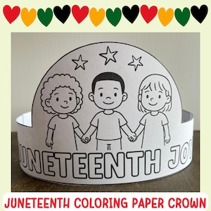 Activité de bricolage en papier Couronne à colorier Juneteenth pour les enfants, chapeaux de fête Juneteenth, modèle de bandeau couronne de la liberté émancipation imprimable