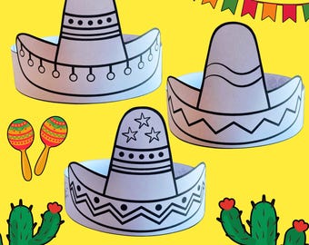 Manualidad con corona de papel para el Mes de la Herencia Hispana, actividades para fiestas en el aula de América Latina, sombreros para colorear del Cinco de Mayo